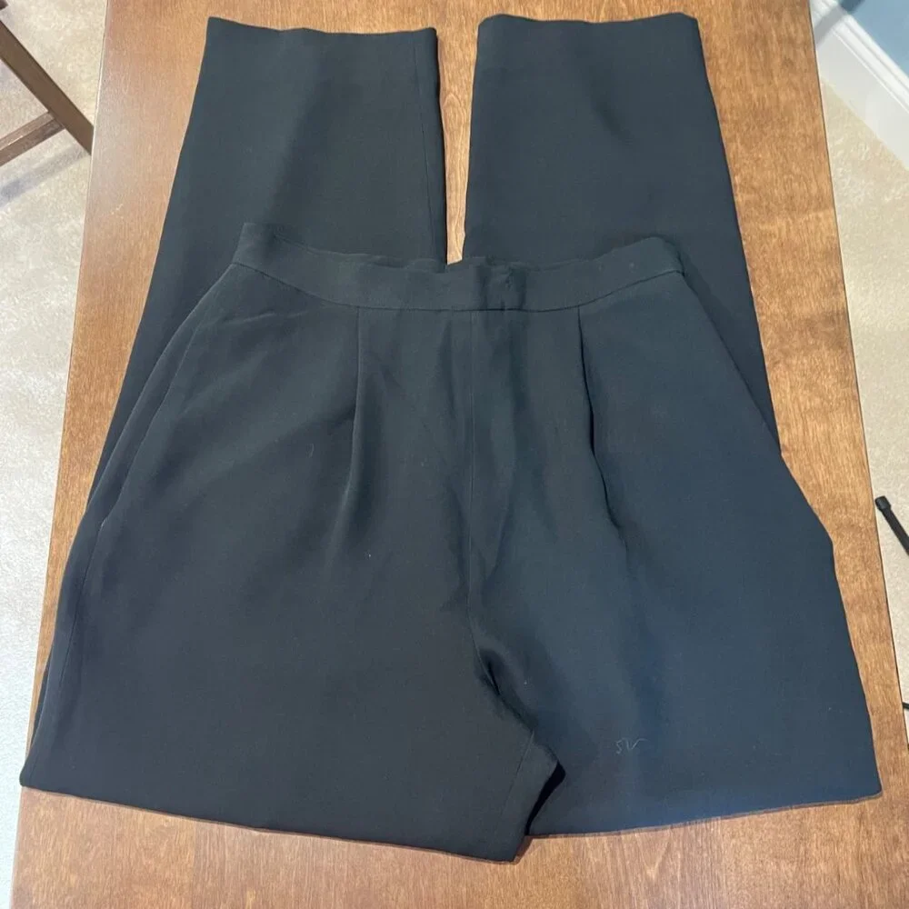 Vintage WORTH Pure Silk Dress Pants Women's Size 8 Black Fully Lined High Waist - Picture 10 of 13